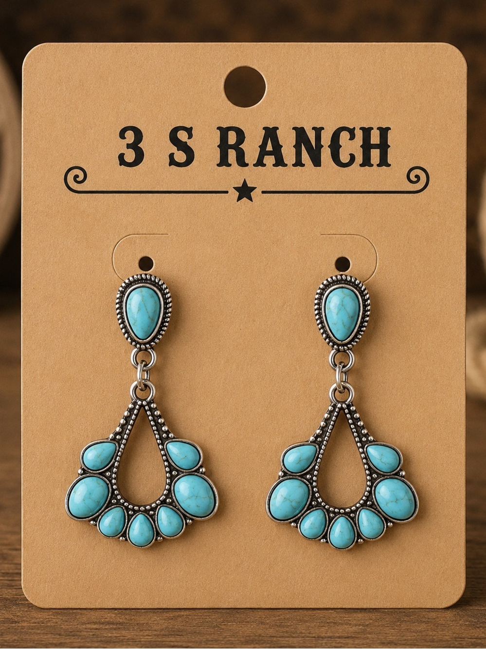 🤠💎 3 S Ranch Turquoise Western Chandelier Earrings – NWT 💎🤠